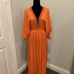 Forever 21 Orange V-Neck Maxi Dress- SZ L
